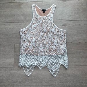 Express Ivory Lace Tank Top Small Nude Lined‎ Scalloped Hem Boho